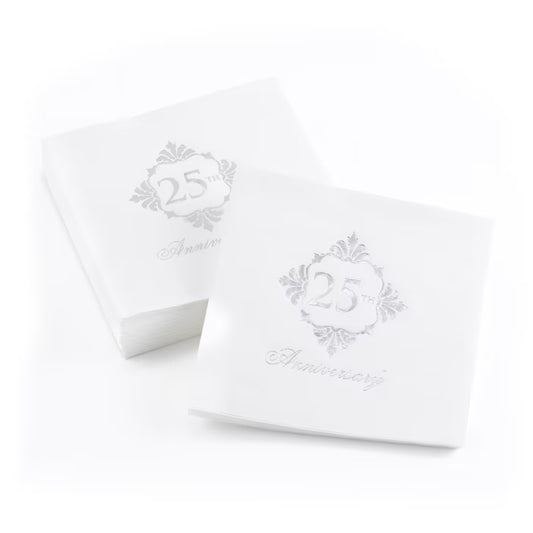 Silver Foil 25th Anniversary Cocktail Napkins