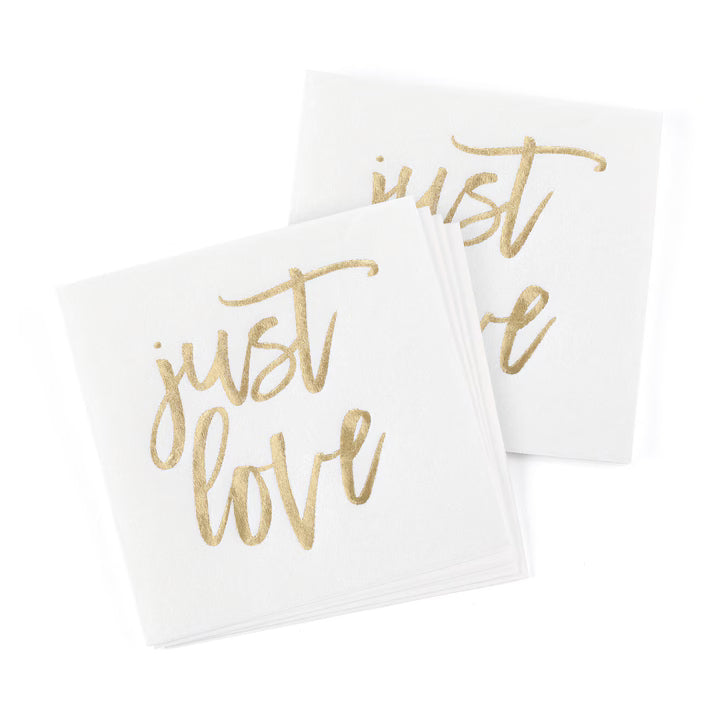 Gold Foil Just Love Cocktail Napkins