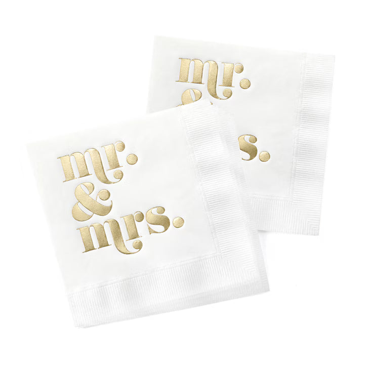 Gold Foil Mr. & Mrs. Cocktail Napkin