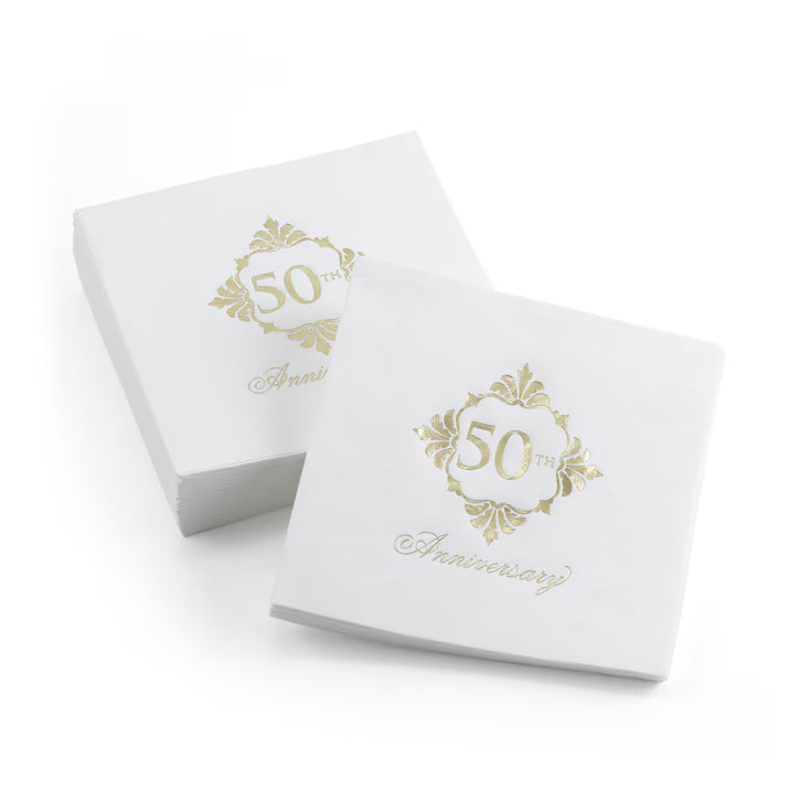 Silver Foil 50th Anniversary Cocktail Napkins