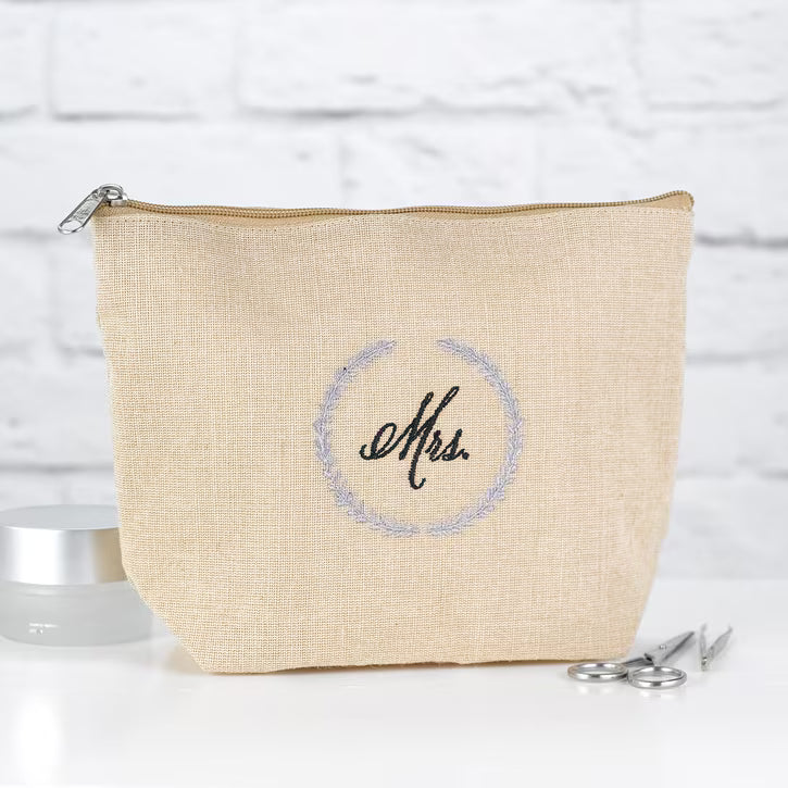Rustic Wreath Mrs. Jute Cosmetic Bag