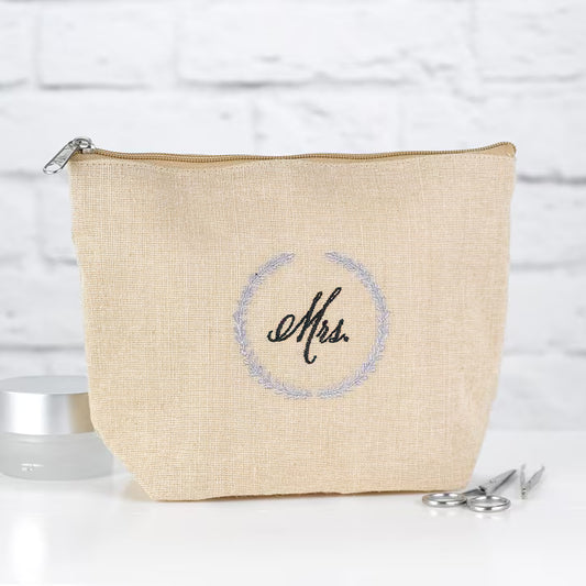 Rustic Wreath Mrs. Jute Cosmetic Bag