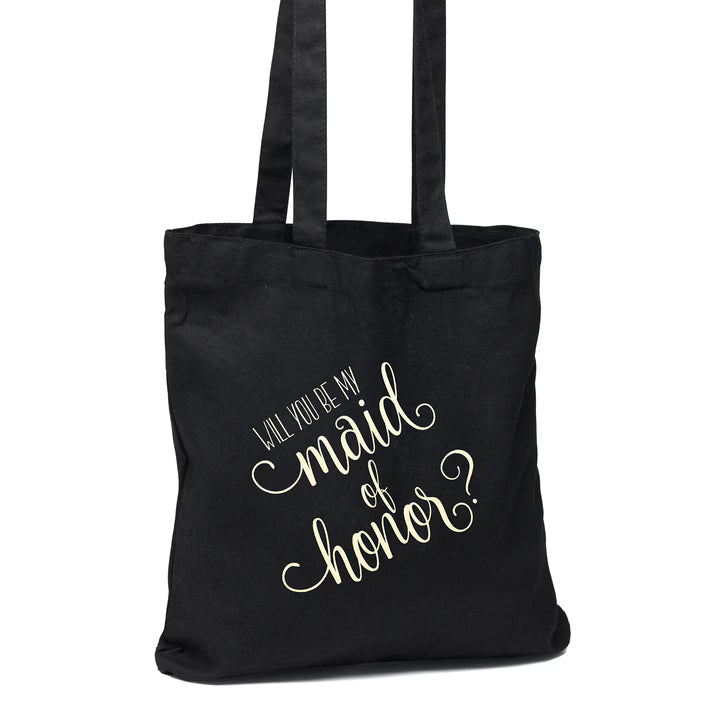 Will You Be My Maid of Honor Black Tote Bag