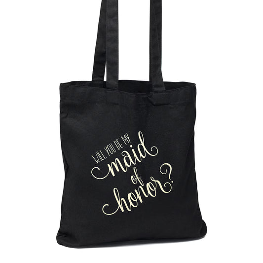 Will You Be My Maid of Honor Black Tote Bag