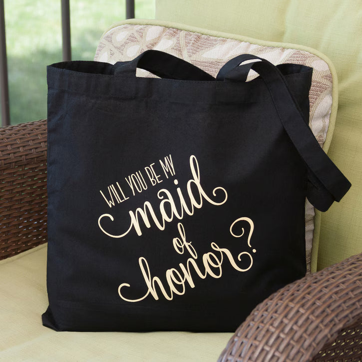 Will You Be My Maid of Honor Black Tote Bag