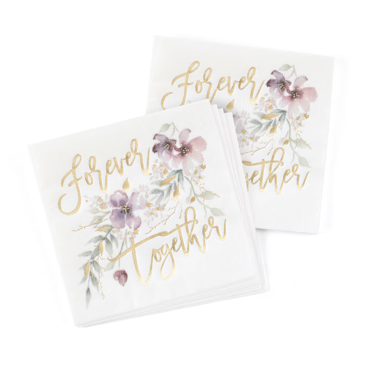 Gold Foil Together Forever Floral Cocktail Napkins