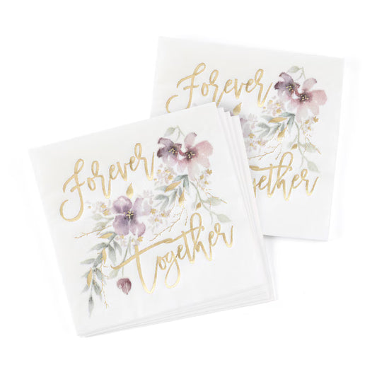 Gold Foil Together Forever Floral Cocktail Napkins