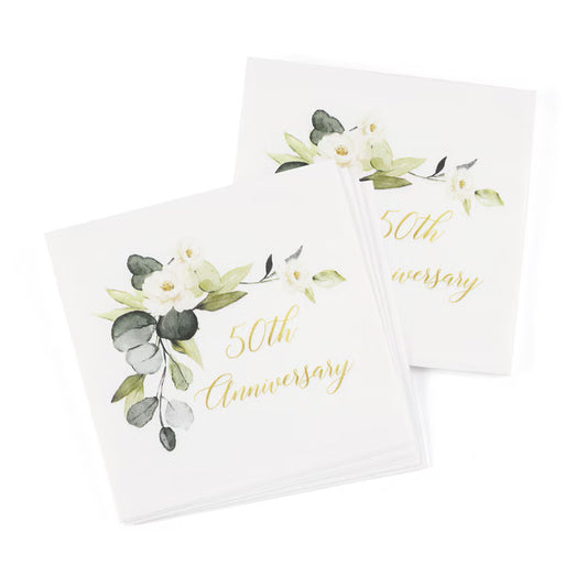 Floral 50th Anniversary Cocktail Napkin