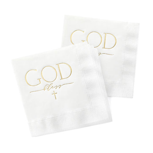 Gold Foil God Bless Beverage Napkin